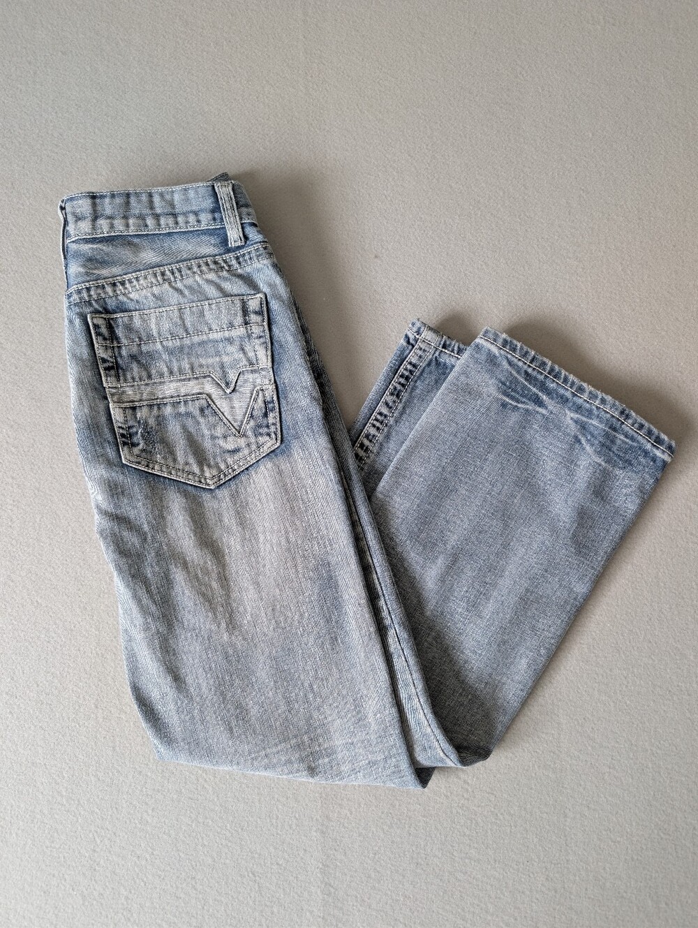 Y2K Pocket Detail Distressed Contrast Stitch Flare Jeans Light Wash Size 29/8